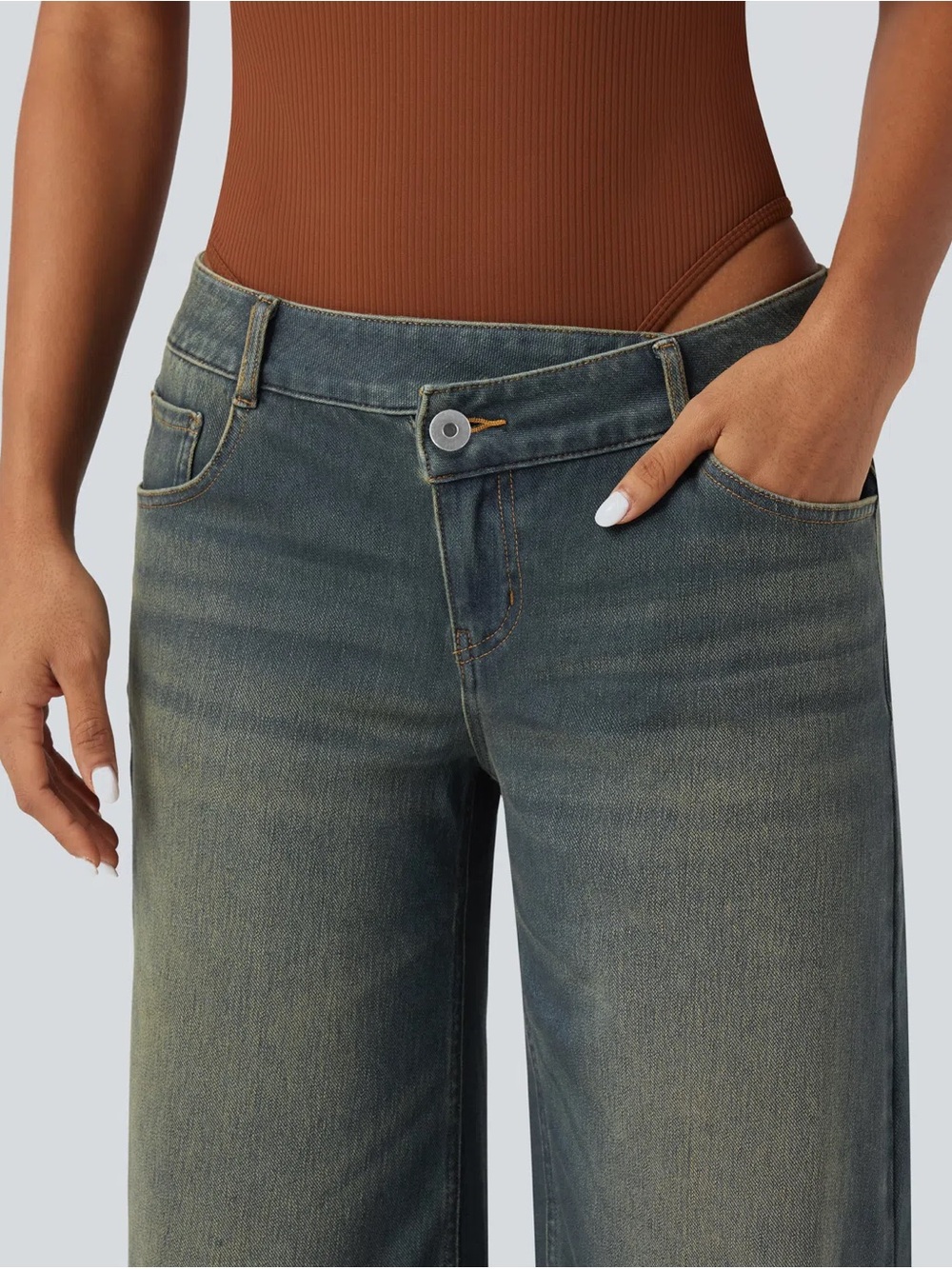 NWT Halara Flex Asymmetric Low Rise Wide Leg Jeans Size S Petite - Picture 2 of 6